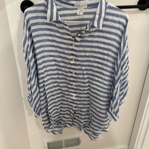 Apricot blue and white oversized blouse NWT